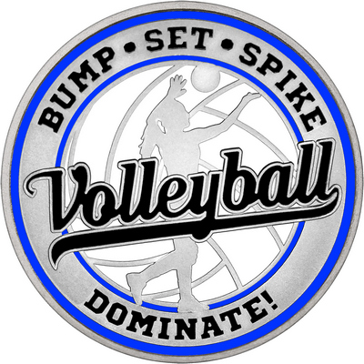 Black "Volleyball" with Royal Blue Outer Circular Borders